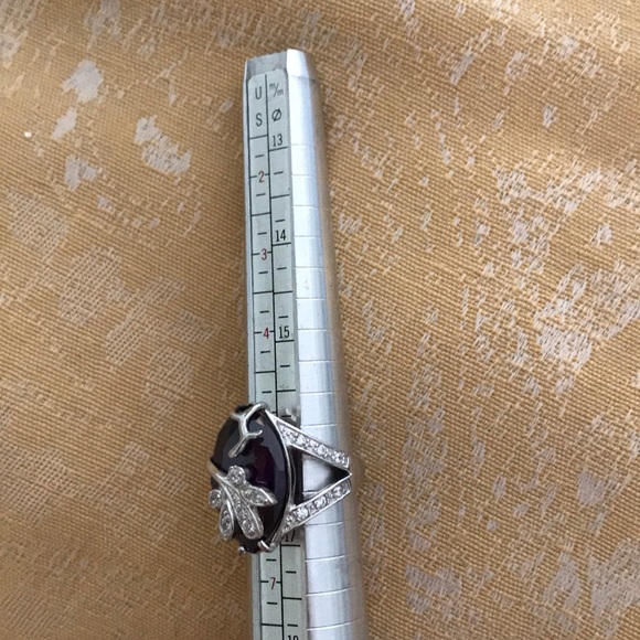 925 Sterling Silver w Large Marquis Purple CZ Cocktail Ring and Silver Accents - Picture 5 of 10